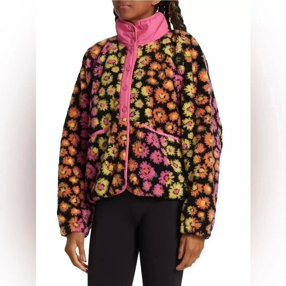 Free People Movement Rocky Ridge Pink Daisy Floral Sherpa Jacket Size Large - Picture 4 of 12
